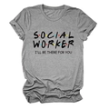 Gedetailleerd zicht op grijs SOCIAL WORKER t-shirt met gekleurde stippen en opdruk - S / Donkergrijs (Zwart Lettertype)