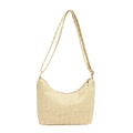 Große beige geflochtene Halbmond-Schultertasche mit goldenem Reißverschluss für den Sommer - Khaki