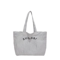 Minimalistische schwarz-weiß gestreifte Canvas-Tragetasche mit Summer-Schriftzug und Tasche - Schwarz