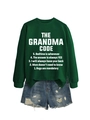 Détail du sweat-shirt vert foncé avec slogan The Grandma Code et poignets côtelés - Vert Foncé (Police Blanche)