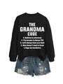 Ensemble sweat noir imprimé 'The Grandma Code' et mini-short en jean délavé avec déchirures - Noir (Police Blanche)