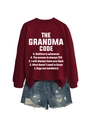 Détail à plat du sweat bordeaux avec imprimé Grandma Code et short en jean - Rouge Vin (Police Blanche)