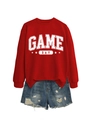 Sweat-shirt rouge Game Day avec motif étoile et short en jean bleu délavé - S / Sweat-shirt Rouge (Lettres Blanches)