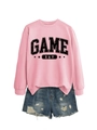 Sweat rose Game Day avec étoiles et short en jean vieilli en ensemble plat - S / Sweat-shirt Rose (Lettres Noires)