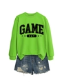 Tenue à plat composée d'un sweat vert Game Day et d'un short en jean usé pour l'automne - S / Sweat-shirt Vert Fluorescent (Lettres Noires)