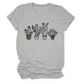Dettaglio di una t-shirt grigia a girocollo con stampa minimalista di cactus neri - S / Grigio Chiaro (Testo Nero)