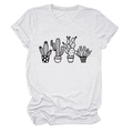 Dettaglio delle maniche con risvolto e stampa di cactus neri su t-shirt bianca - S / Bianco (Testo Nero)