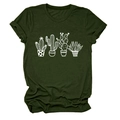 Dettaglio delle maniche risvoltate e stampa cactus bianca su t-shirt verde scuro - S / Verde Militare (Testo Bianco)