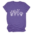 Dettaglio della t-shirt viola mélange con stampe minimaliste di cactus a linee bianche - S / Viola (Testo Bianco)