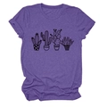 Dettaglio della trama viola melange e stampa di cactus neri sulla t-shirt a maniche corte - S / Viola (Testo Nero)