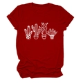 T-shirt bordeaux da donna a maniche corte con stampa di cactus e risvolti - S / Rosso (Testo Bianco)