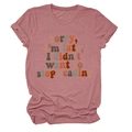 Detail of dusty rose T-shirt with 'Sorry I'm Late' quote in artistic typography - Rose Gold
