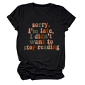Detail of Sorry I'm Late I Didn't Want to Stop Reading print on black cotton T-shirt - Black