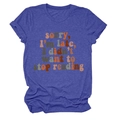 Detail of round neckline and retro typography on blue purple short sleeve t-shirt - Vintage Blue