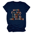 Detail of navy blue t-shirt with retro sorry I'm late I didn't want to stop reading text - Navy Blue