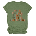Detail of green round neck T-shirt featuring sorry I'm late I didn't want to stop reading print - Olive Green