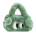 Sac bandoulière mignon en peluche vert menthe avec grands yeux de dessin animé et métal - Vert