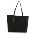 Minimalistische schwarze große Canvas-Einkaufstasche mit Goldnieten und Leder-Details - Schwarz (Ohne Anhänger)