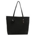 Sac fourre-tout noir minimaliste avec rivets dorés et pompon en peluche doux - Noir avec Pendentif
