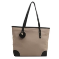 Sac cabas en tissu beige avec garniture en cuir noir, rivets dorés et pompon noir - Khaki Avec Pendentif