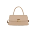 Elegante beige Umhängetasche mit goldener Metallschnalle und Tragegriff für Damen - Khaki