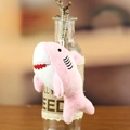 Close-up of pink plush shark keychain showing embroidery details and soft texture - Pink / About 11cm Length