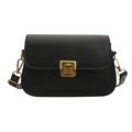 Borsa a tracolla retrò in pelle nera con fibbia dorata vintage e tracolla in pelle - Nero