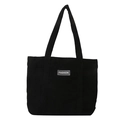 Borsa tote in velluto a coste nero con etichetta fashion e grande capacità per donna - Nero