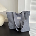 Grey corduroy tote bag set with FASHION label and matching small pouch for women - Shoulder Bag Set / Dark Gray