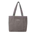 Borsa tote minimalista in velluto a coste tortora con ampi spallacci ed etichetta fashion - Grigio chiaro