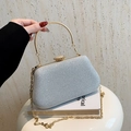 Glitzernde silberne Abendtasche mit rundem Goldgriff und feiner Schulterkette - Silber