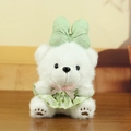 White plush bear keychain with green checkered dress and bow charm for bag - White Bear (Green Outfit) / Green