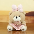 Cute brown plush teddy bear keychain with pink bow and checkered dress for bag decor - Brown Bear (Pink Outfit) / Pink
