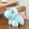 Blue plush unicorn keychain with pink horn and star embroidery on soft fur - Blue