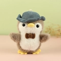Cute gray penguin plush keychain with a blue knitted hat and a brown bow tie detail - Standard Type / Brown