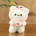 White teddy bear plush keychain wearing pink heart sunglasses and holding a pink heart toy - Pink