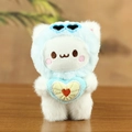 Cute white plush teddy bear with light blue hoodie and blue heart glasses charm - Blue
