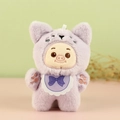 Plush purple pig keychain in cat costume with embroidered face and white bib pendant - Purple
