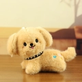 Portachiavi a forma di cane di peluche marrone con ricami a cuore e collare borchiato - 10cm / Marrone