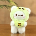 Cute white plush cat doll wearing green hooded coat and yellow heart sunglasses - Green