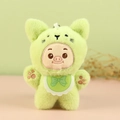 Cute plush pig keychain pendant wearing green cat hood and lace bib for bags - Green