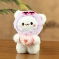Cute white teddy bear plush toy with a purple hood and pink heart sunglasses accessory - Purple