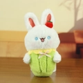 Süßer weißer Hasen-Plüschtier in grünem Cupcake-Outfit mit rosa Schleifen-Anhänger - Weißer Hase (0410) / Grün