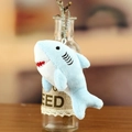 Blue and white plush shark keychain pendant with soft fabric and metal bead chain - Blue / About 11cm Length