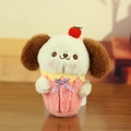 Süßer Plüsch-Hund Schlüsselanhänger im rosa Dessert-Outfit mit Kirsche und Schleife - Weißer Hund (0410) / Rot