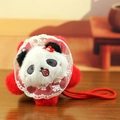 Süßer Panda-Plüsch-Haargummi mit Spitzenkragen, roter Blume und elastischem Band - Etwa 10 cm / Rot