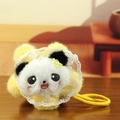 Süßer gelber Plüsch-Panda Anhänger mit Spitze und kleiner Perlenblume Detail - Etwa 10 cm / Gelb