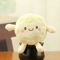 White cloud plush pendant with embroidered Fu character and smiling face in black pot - Fortune Style (01) / Beige