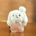 Portachiavi cane di peluche bianco con cappello da chef e grembiule a righe - Cane Bianco Con Sciarpa Rosa