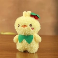 Cute yellow plush duck keychain with cherry headband and green bow tie on wood table - Small Style / Scarf Chick